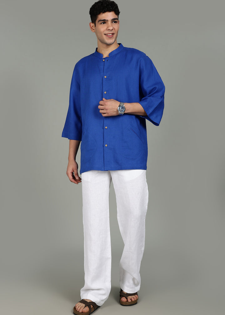 100% pure linen white pants in 25 LEA worn by a person on a gray background