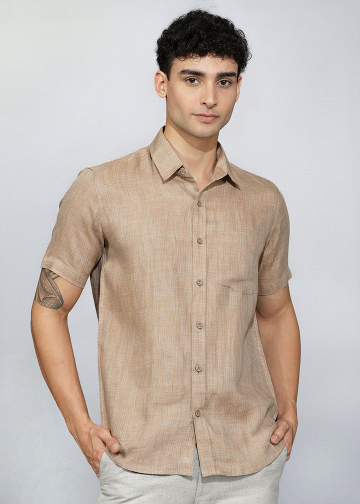 Scolet - Pure Linen Half Sleeve Shirt - Mocha