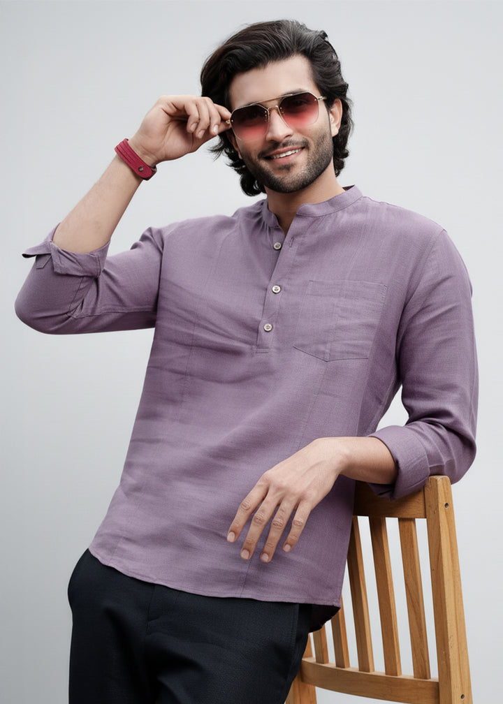Trevor - Half Placket Pure Linen Full Sleeve Shirt - Misty Lilac