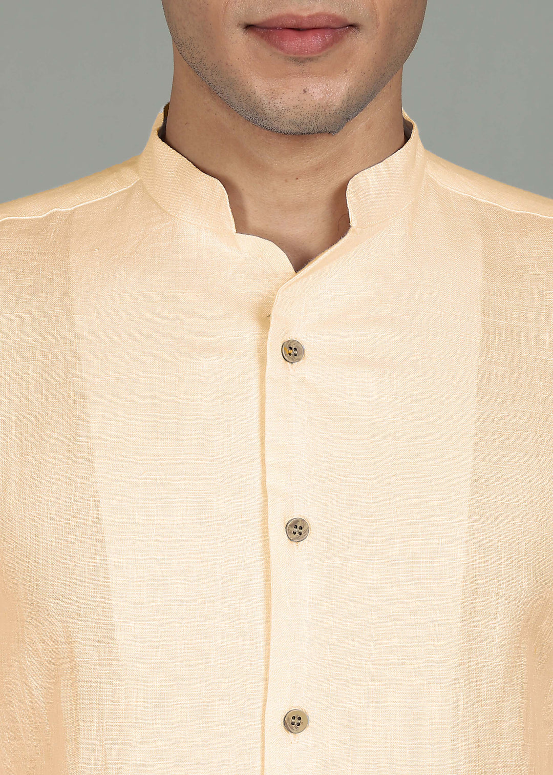 Zeke - Pure Linen Shirt with Back Box Pleat & Button Detail - Light Tea Yellow