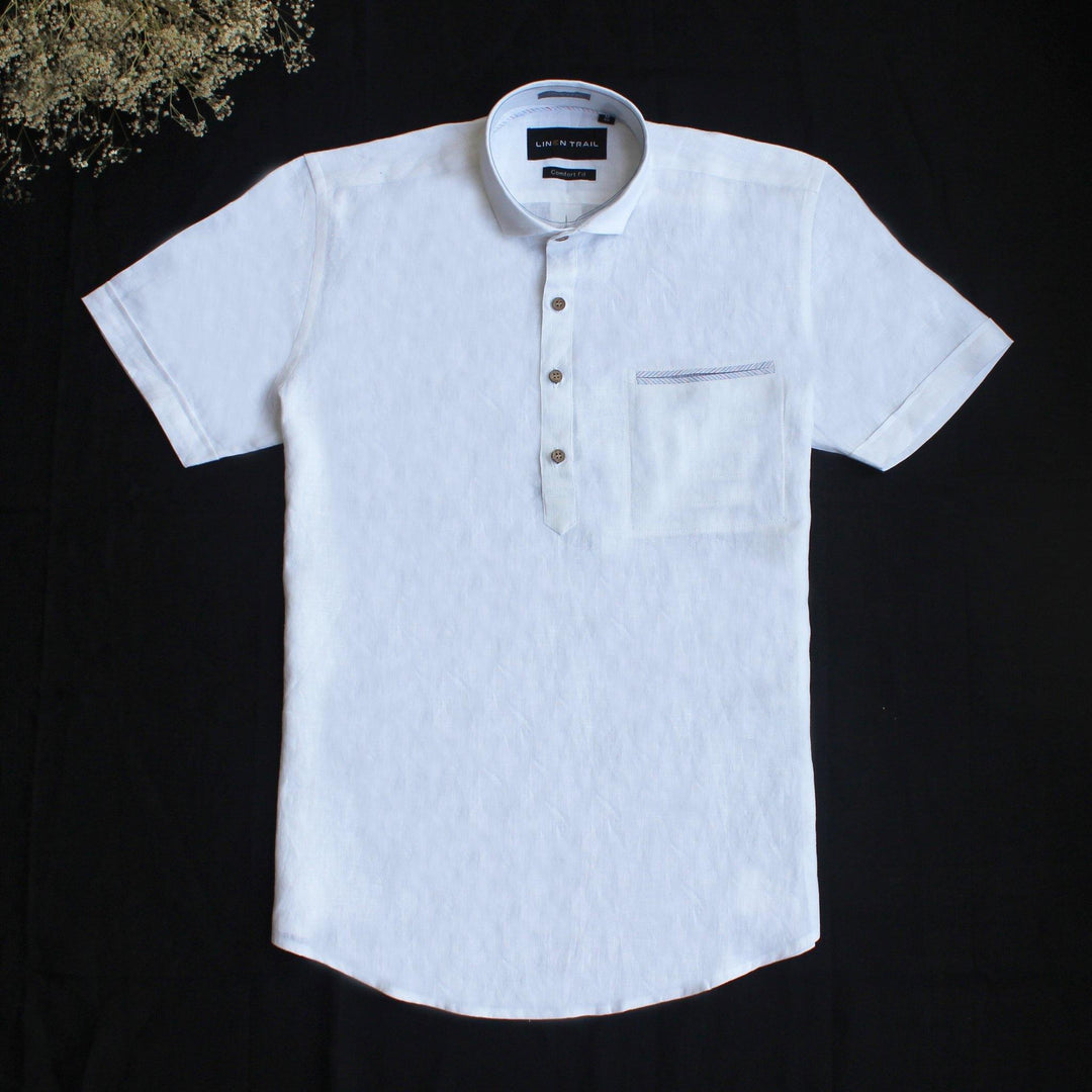 Ben - Pure Linen Pocket Detailed Half Sleeve Shirt - White | Rescue