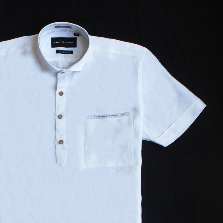 Ben - Pure Linen Pocket Detailed Half Sleeve Shirt - White