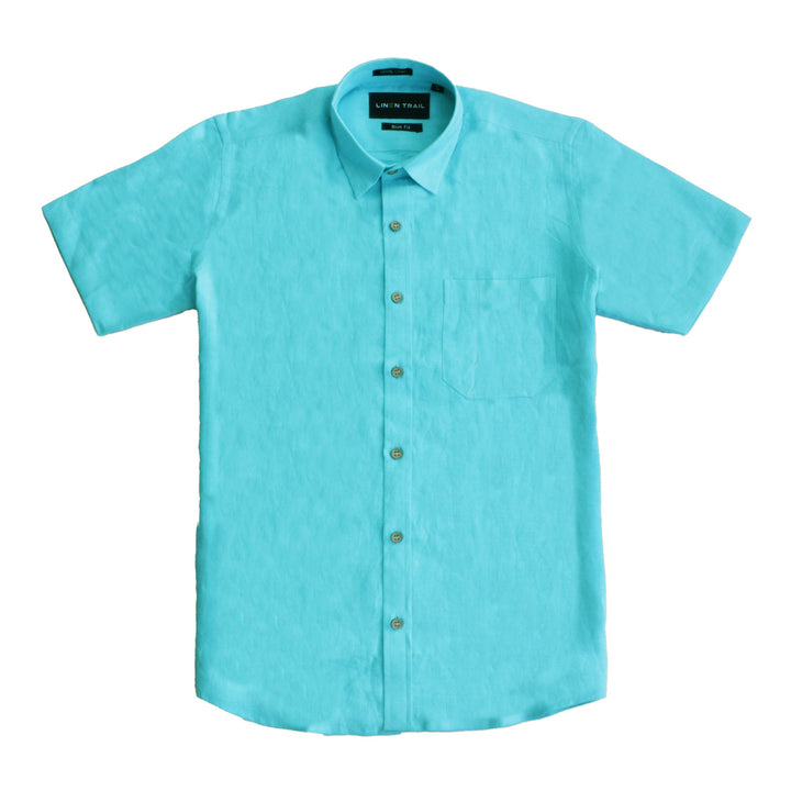Derek - Pure Linen Half Sleeve Shirt - Blue | Rescue