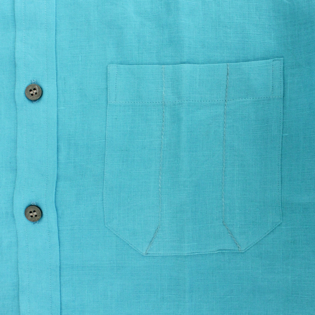 Derek - Pure Linen Half Sleeve Shirt - Blue | Rescue