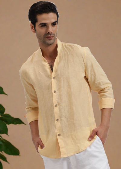 Craig - Pure Linen V Neck Full Sleeve Shirt - Light Orange Sandal