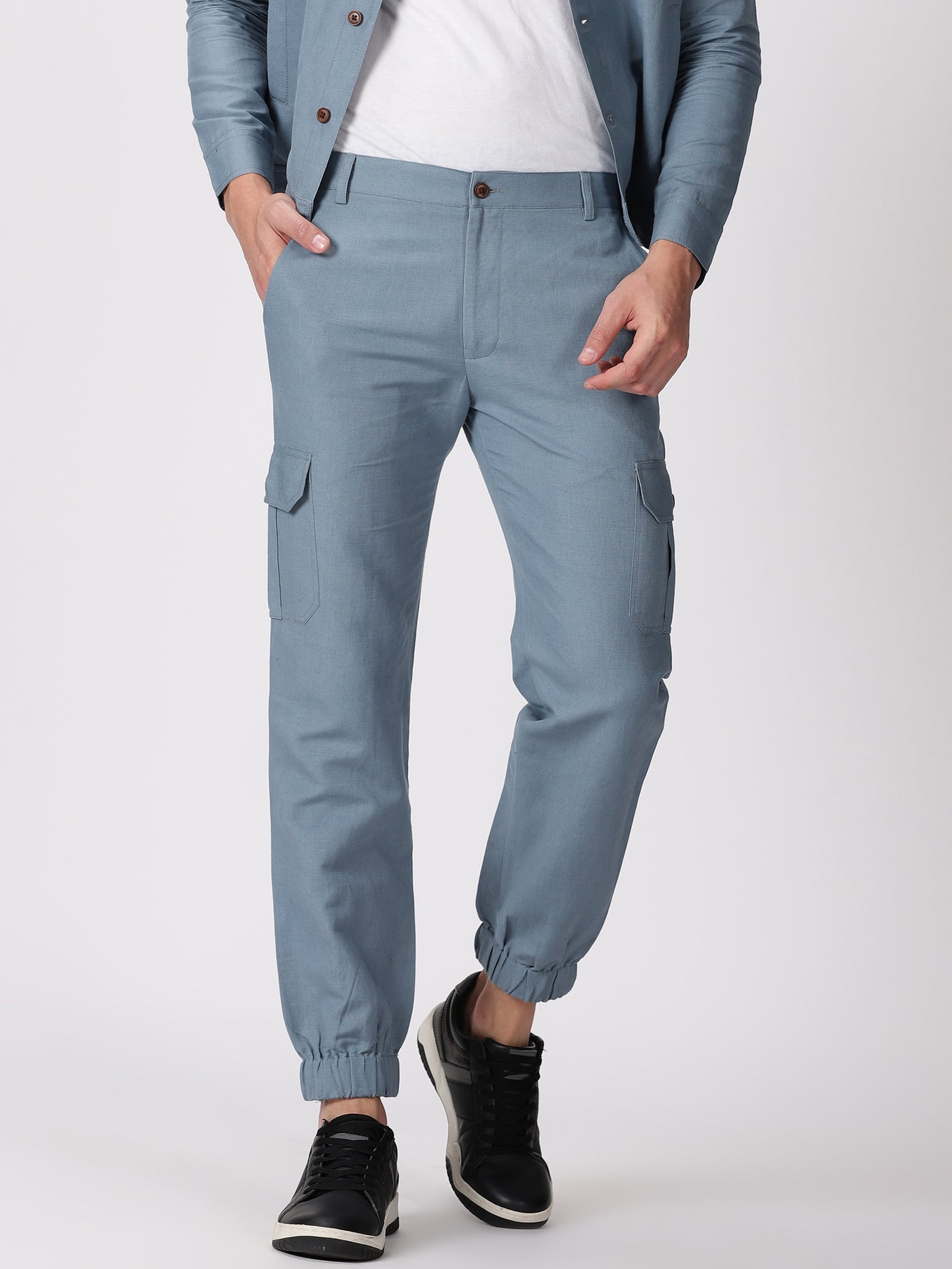Finn - Linen Joggers - Teal Blue
