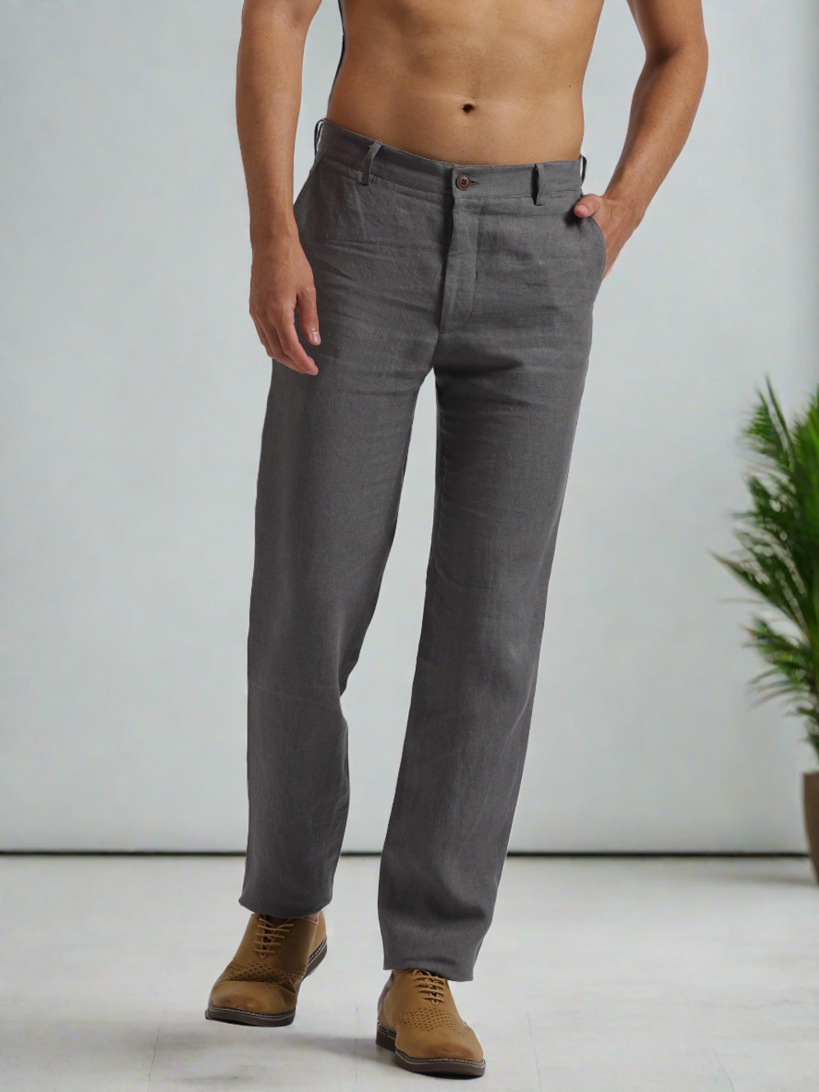 Mens Cotton Linen Pants Elastic Waist Linen Pocket Casual Trousers  Sweatpants US | eBay