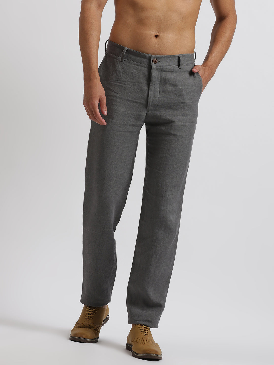 Ian Pure Linen Trousers - Smoke Grey