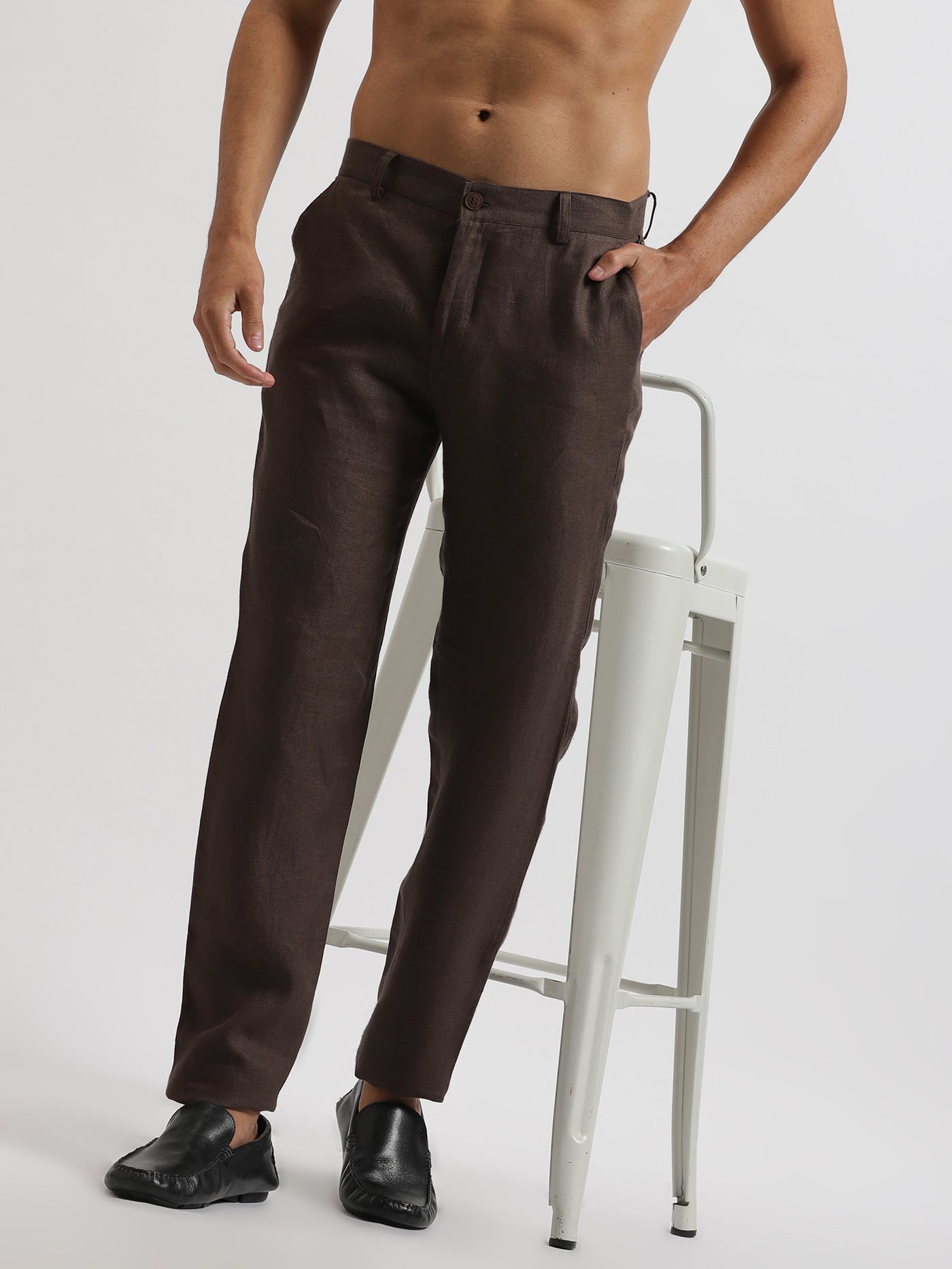 Ian Pure Linen Trousers - Chocolate Brown