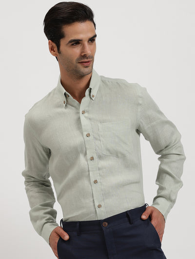 Austin - Pure Linen Button Down Full Sleeve Shirt - Meadow Green