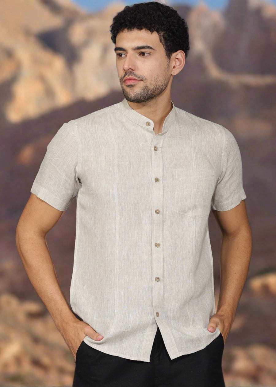 Alexander in Teal Linen Short Sleeve Shirt