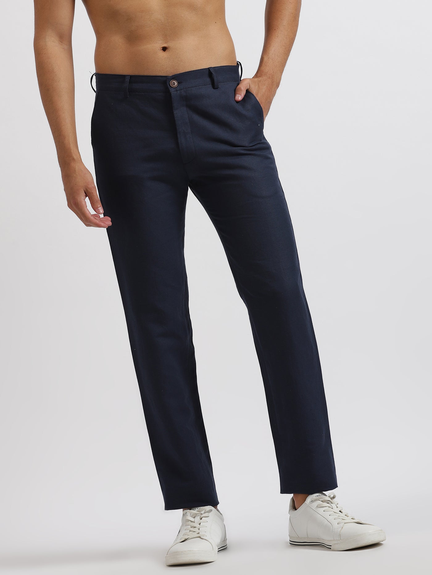 Ian Chino Pants - Men's Linen Trousers - Navy