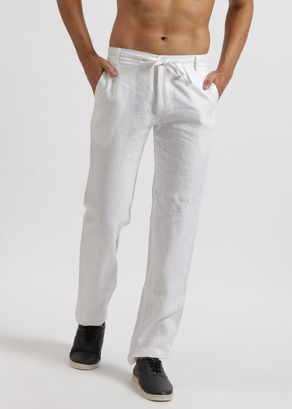 Theo - Linen Travel Pants - White