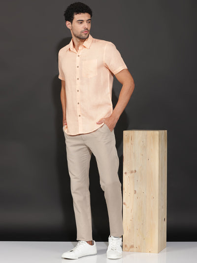 Harvey - Pure Linen Half Sleeve Shirt - Sherbet Orange