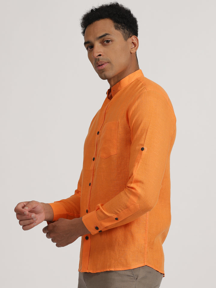 Louis- Men's Pure Linen Full Sleeve Shirt - Beer Orange