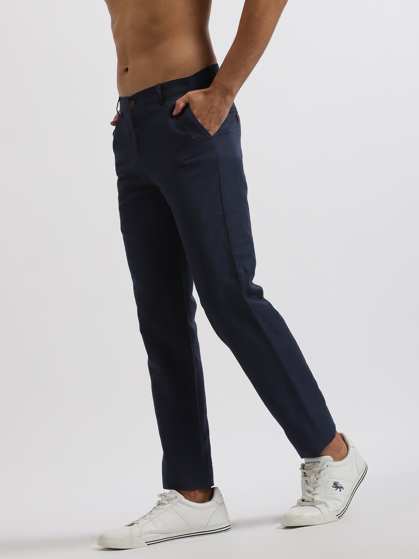 Ian Chino Pants - Men's Linen Trousers - Navy