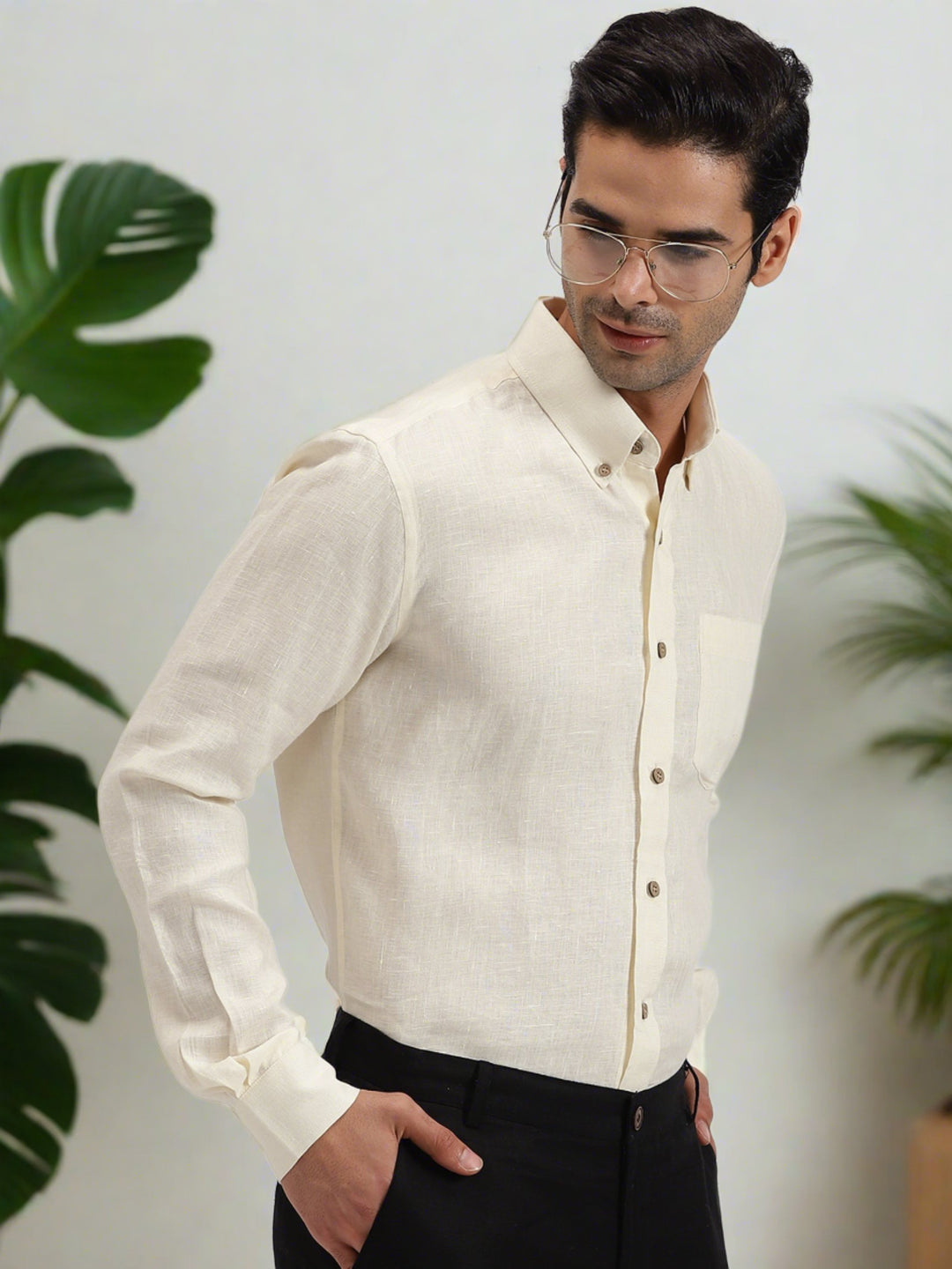 Austin - Pure Linen Button Down Full Sleeve Shirt - Ivory