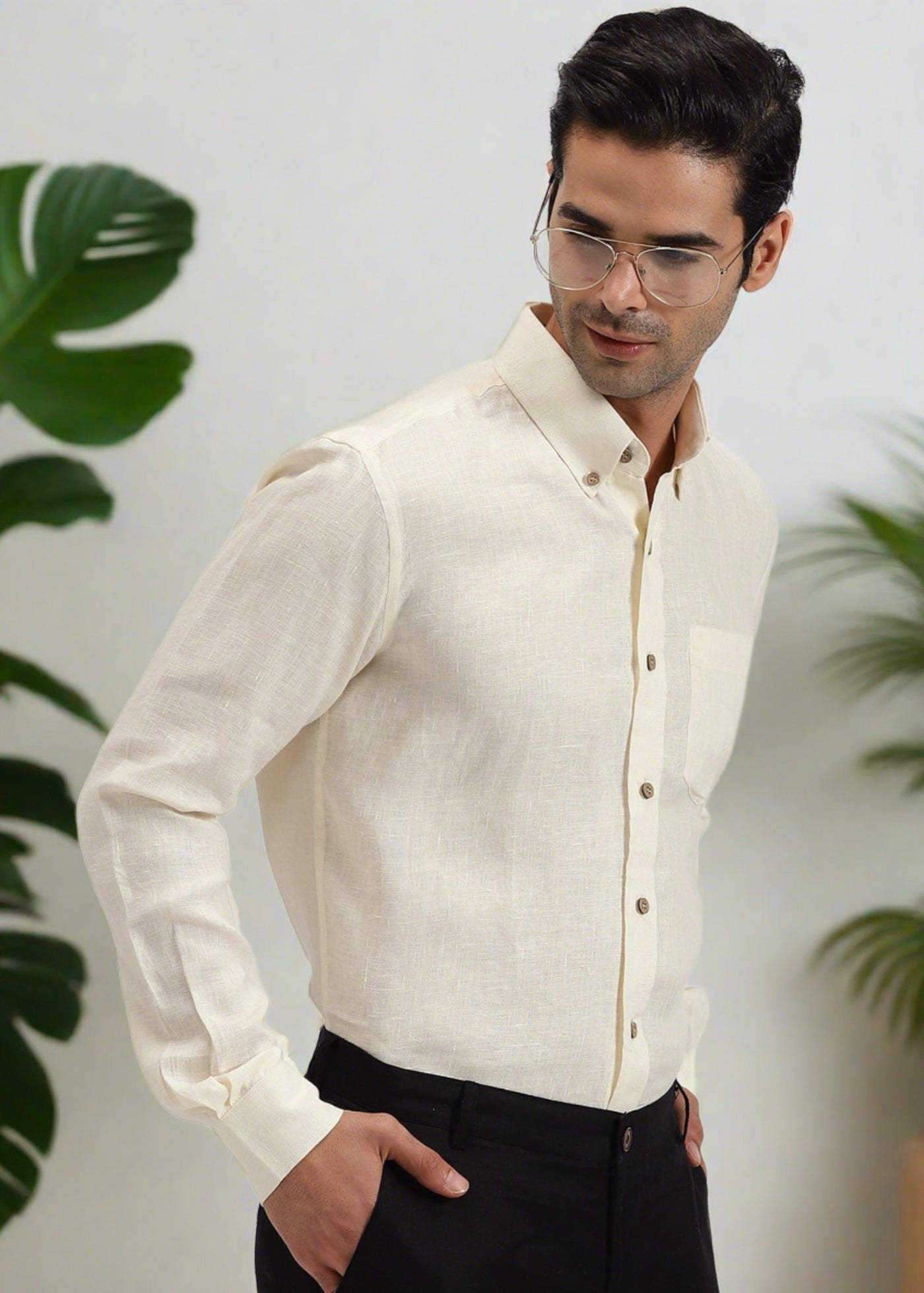 Austin - Pure Linen Button Down Full Sleeve Shirt - Ivory
