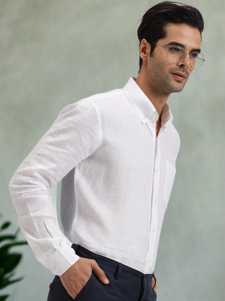Austin - Pure Linen Button Down Full Sleeve Shirt - White