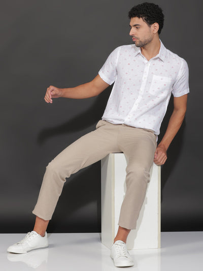Adam - Pure Linen Block Printed Half Sleeve Shirt - Red & White