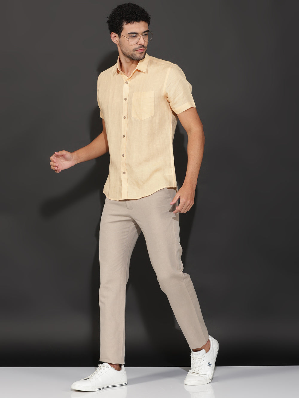 Harvey - Pure Linen Half Sleeve Shirt - Light Orange Sandal