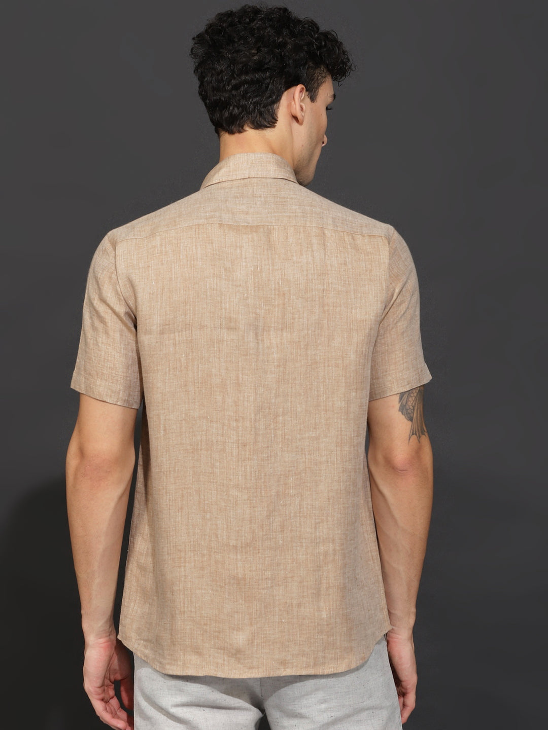 Scolet - Pure Linen Half Sleeve Shirt - Mocha