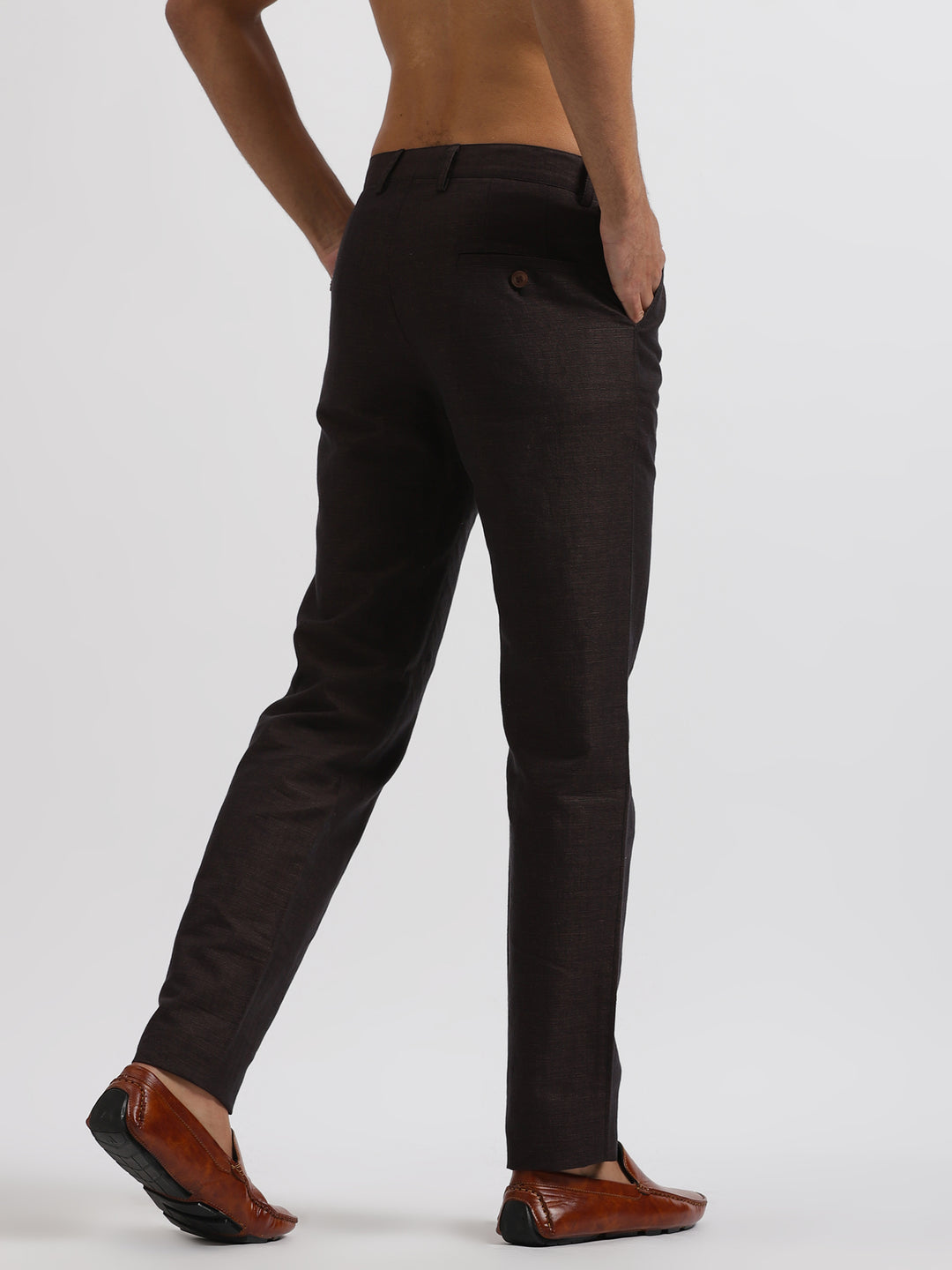 Ian Chino Pants - Linen Trousers - Black & Brown End On End