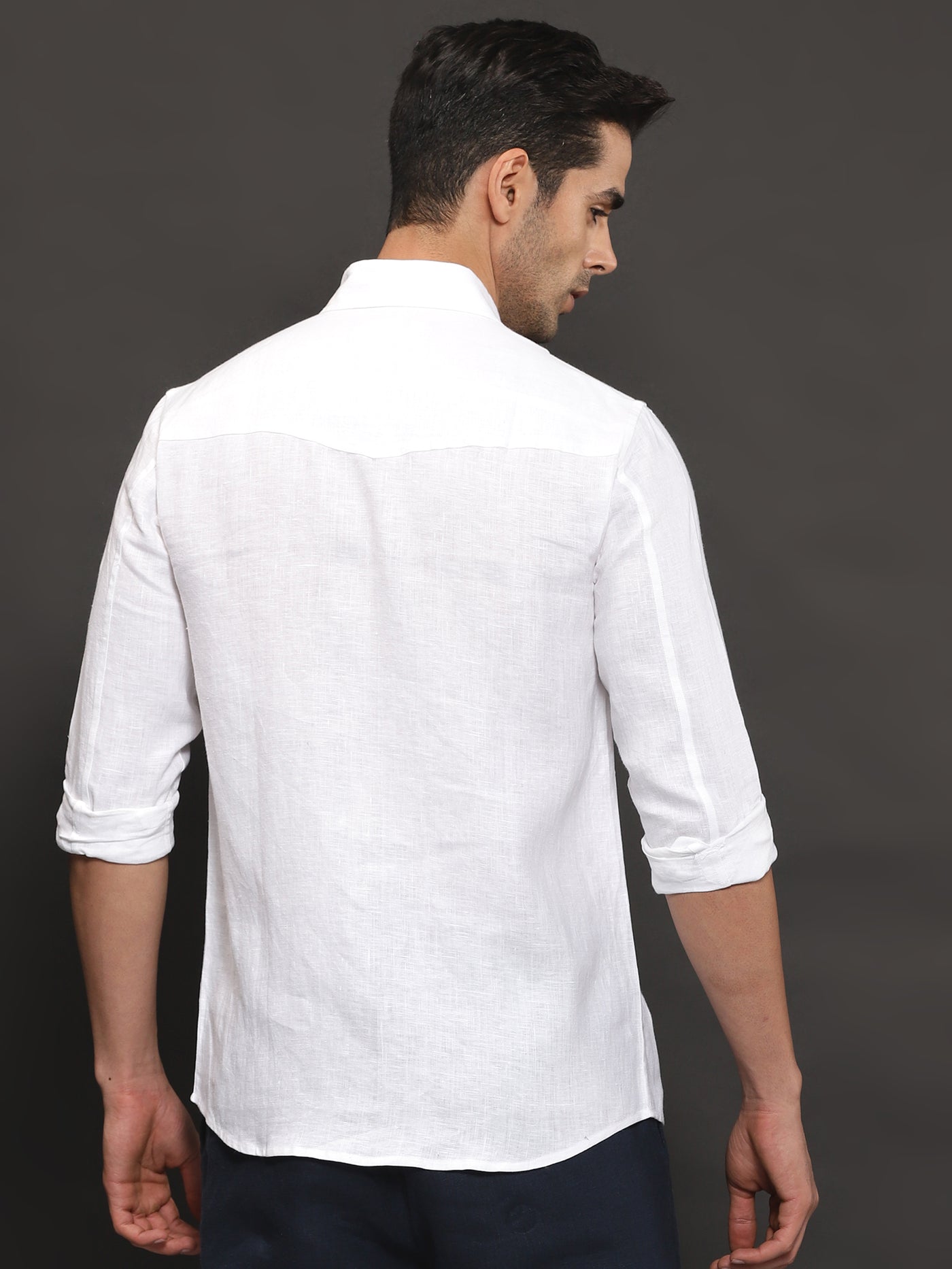 Thomas - Pure Linen Double Pocket Full Sleeve Shirt - White
