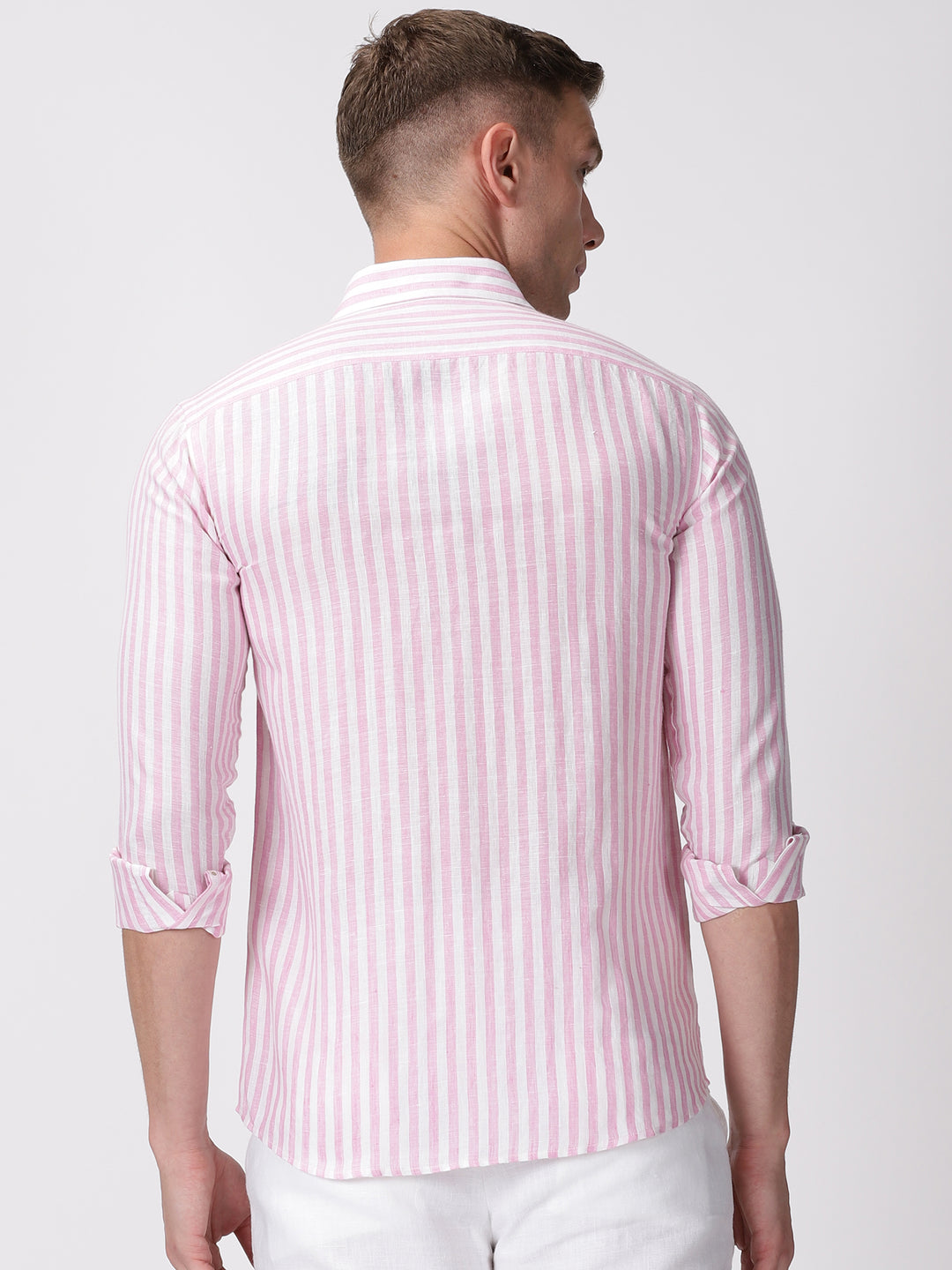 Arthur - Pure Linen Full Sleeve Shirt - Candy Pink Stripes
