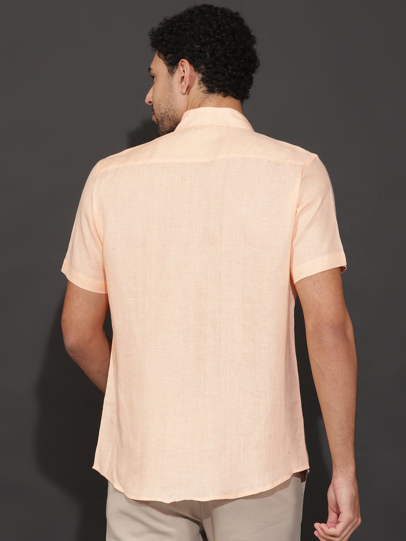 Harvey - Pure Linen Half Sleeve Shirt - Sherbet Orange