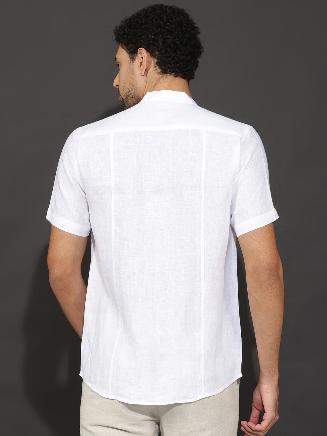 Buy White Mandarin Collar Half Sleeves Regular Fit Shirt for Men