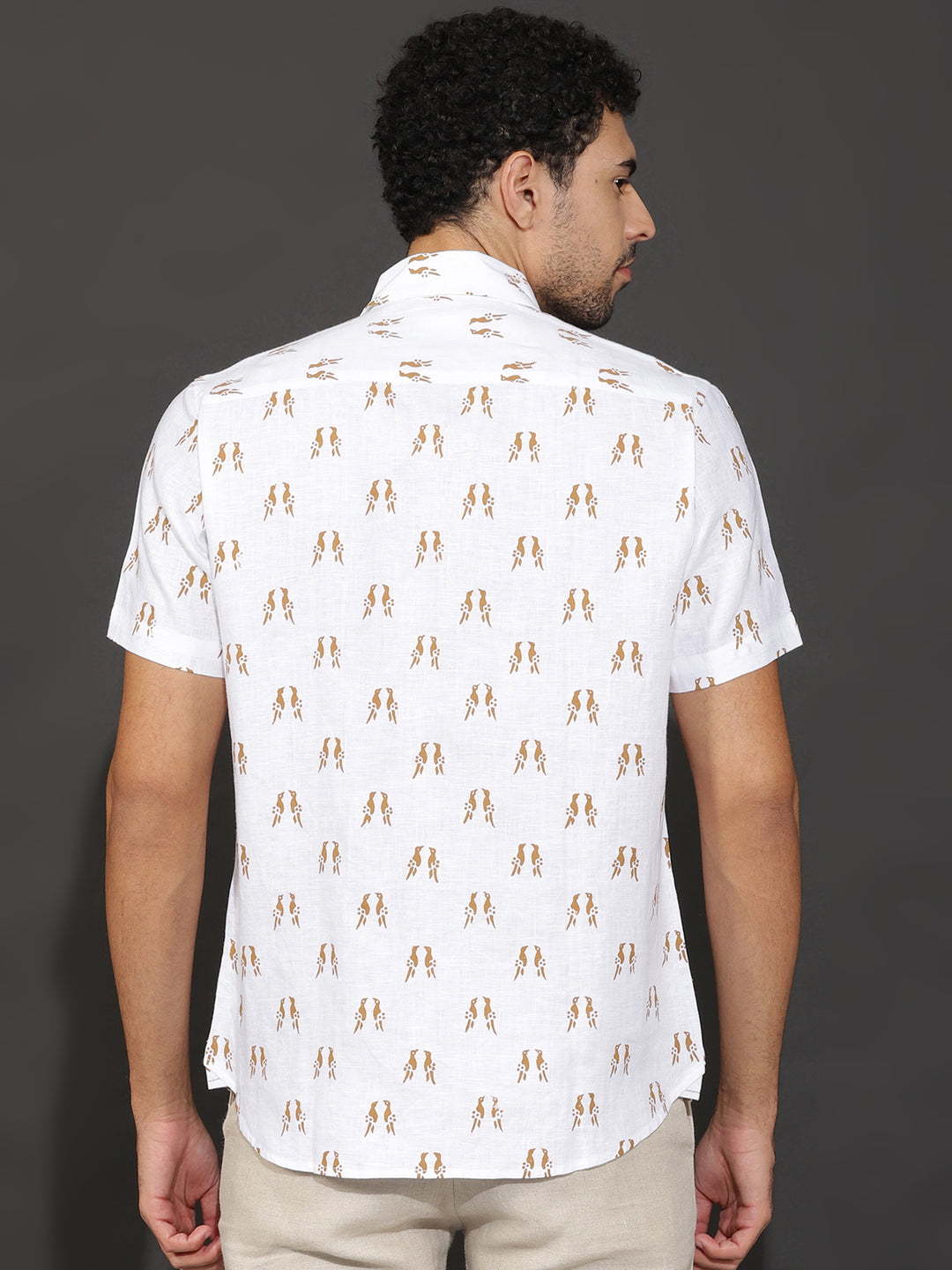 Leo - Pure Linen Block Printed Half Sleeve Shirt - Cocoa Brown