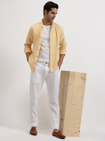Craig - Pure Linen V Neck Full Sleeve Shirt - Light Orange Sandal