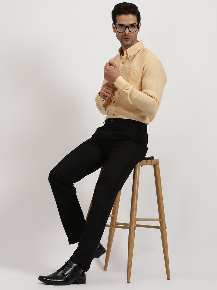 Austin - Pure Linen Button Down Full Sleeve Shirt - Light Orange Sandal