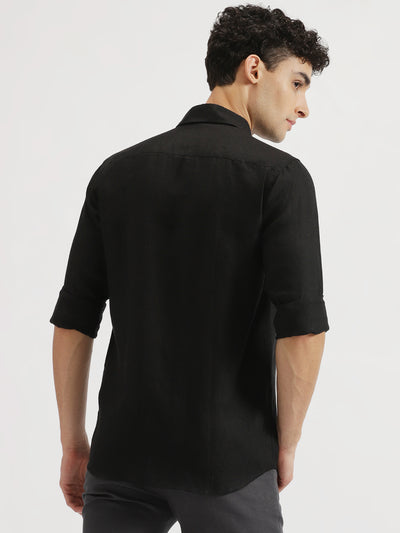 Web - Pure Linen Placket Detailing Full Sleeve Shirt - Black