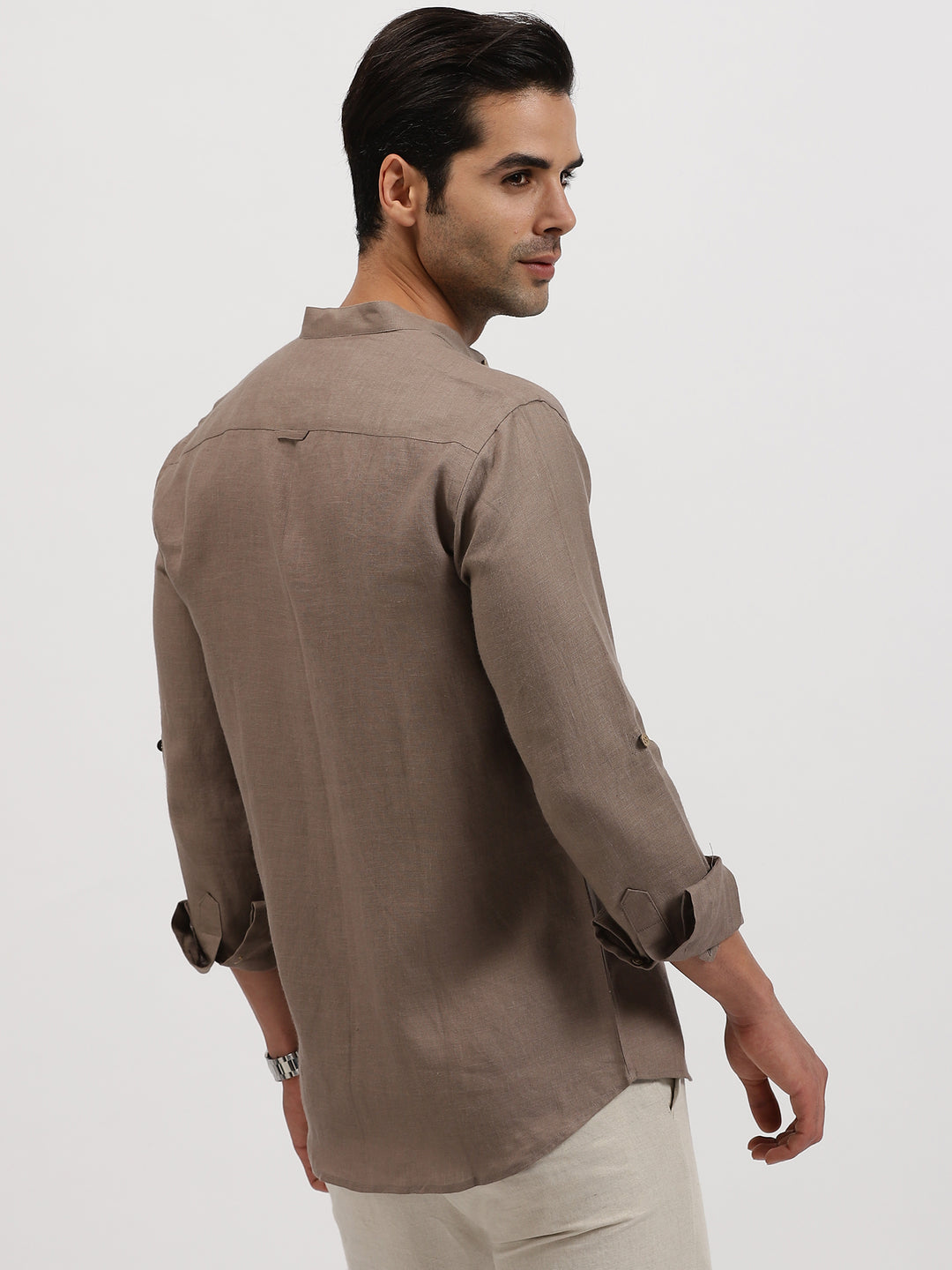 Luca - Pure Linen Double Pocket Full Sleeve Shirt - Sepia Brown