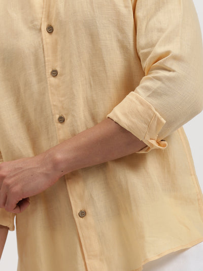 Craig - Pure Linen V Neck Full Sleeve Shirt - Light Orange Sandal