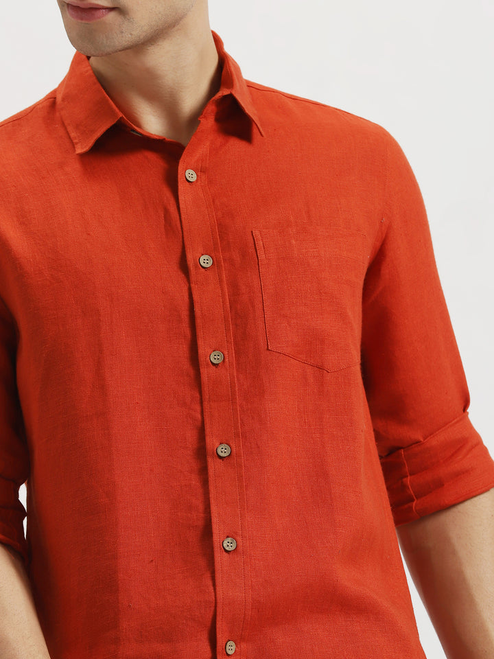 Harvey - Men's Pure Linen Full Sleeve Shirt - Rust