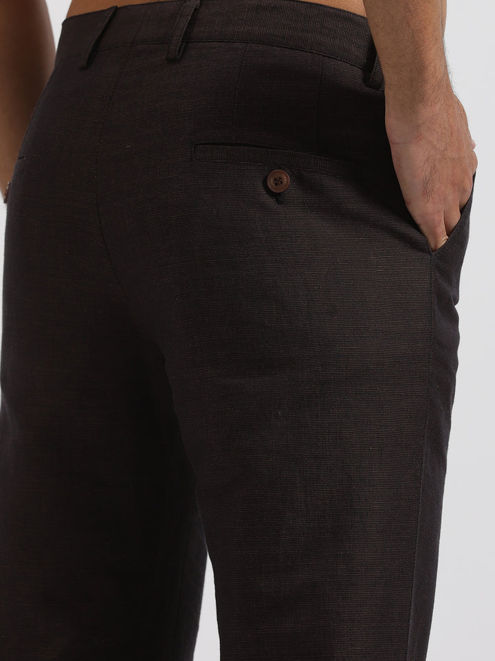 Ian Chino Pants - Linen Trousers - Black & Brown End On End