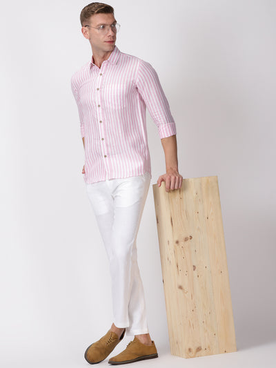 Arthur - Pure Linen Full Sleeve Shirt - Candy Pink Stripes