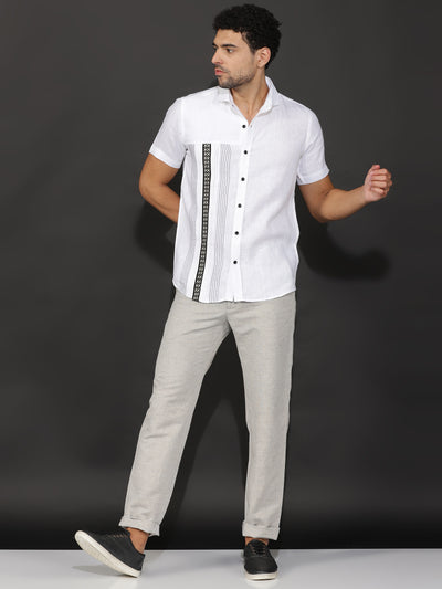 Aryan - Pure Linen Toda Hand-Embroidered Half Sleeve Shirt - White