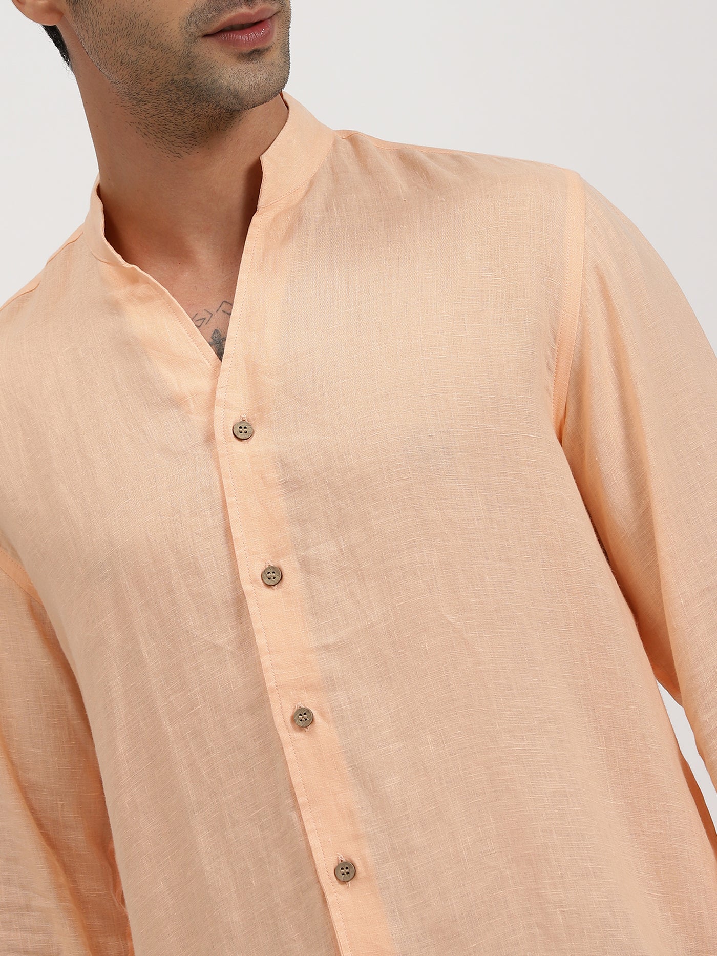 Craig - Pure Linen V Neck Full Sleeve Shirt - Sherbet Orange