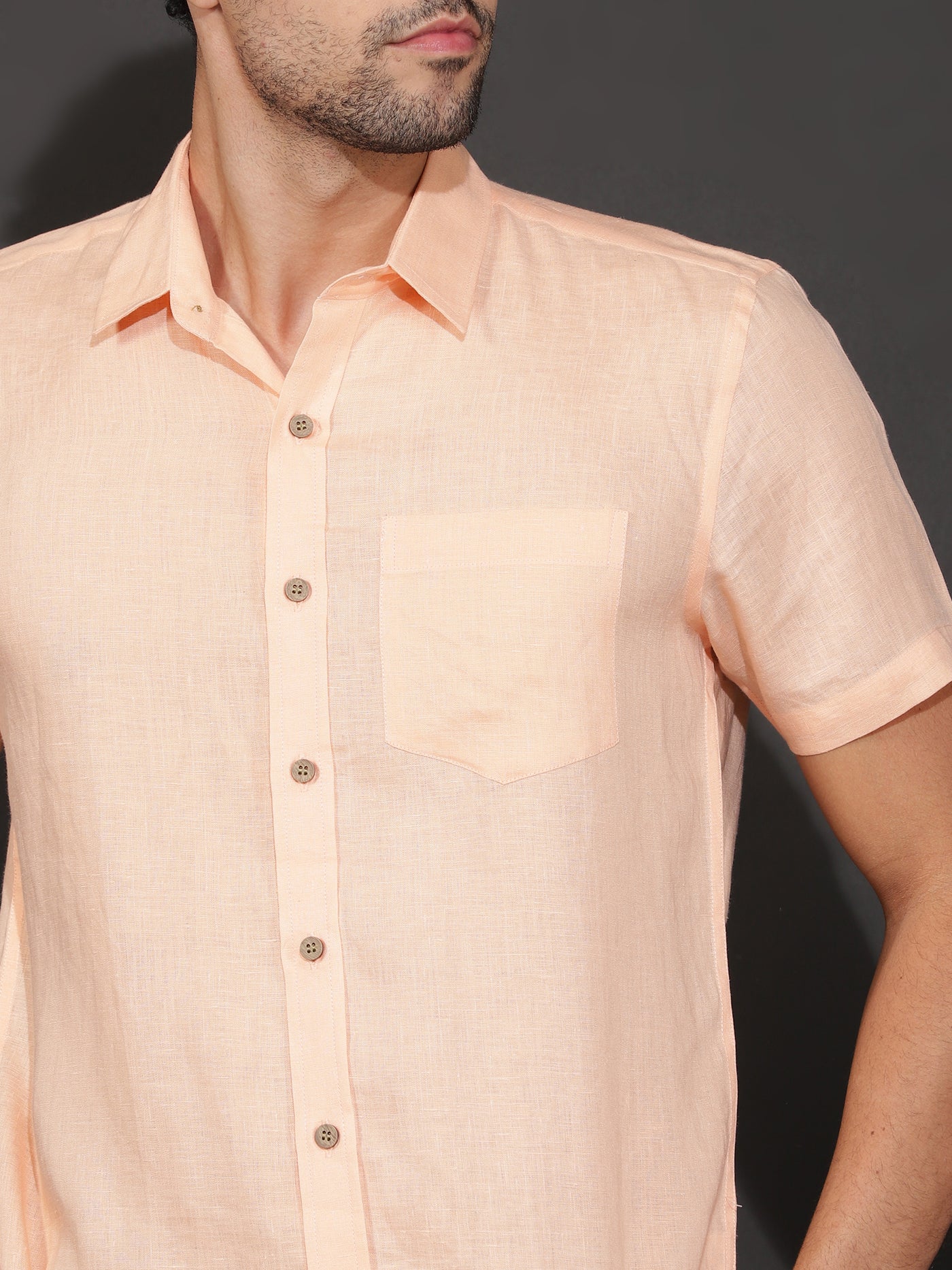 Harvey - Pure Linen Half Sleeve Shirt - Sherbet Orange