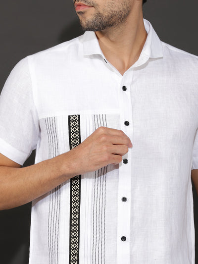 Aryan - Pure Linen Toda Hand-Embroidered Half Sleeve Shirt - White