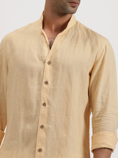 Craig - Pure Linen V Neck Full Sleeve Shirt - Light Orange Sandal