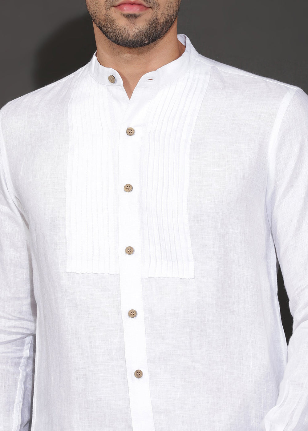 Rickson - Pure Linen Pleat Detailed Full Sleeve Shirt - White