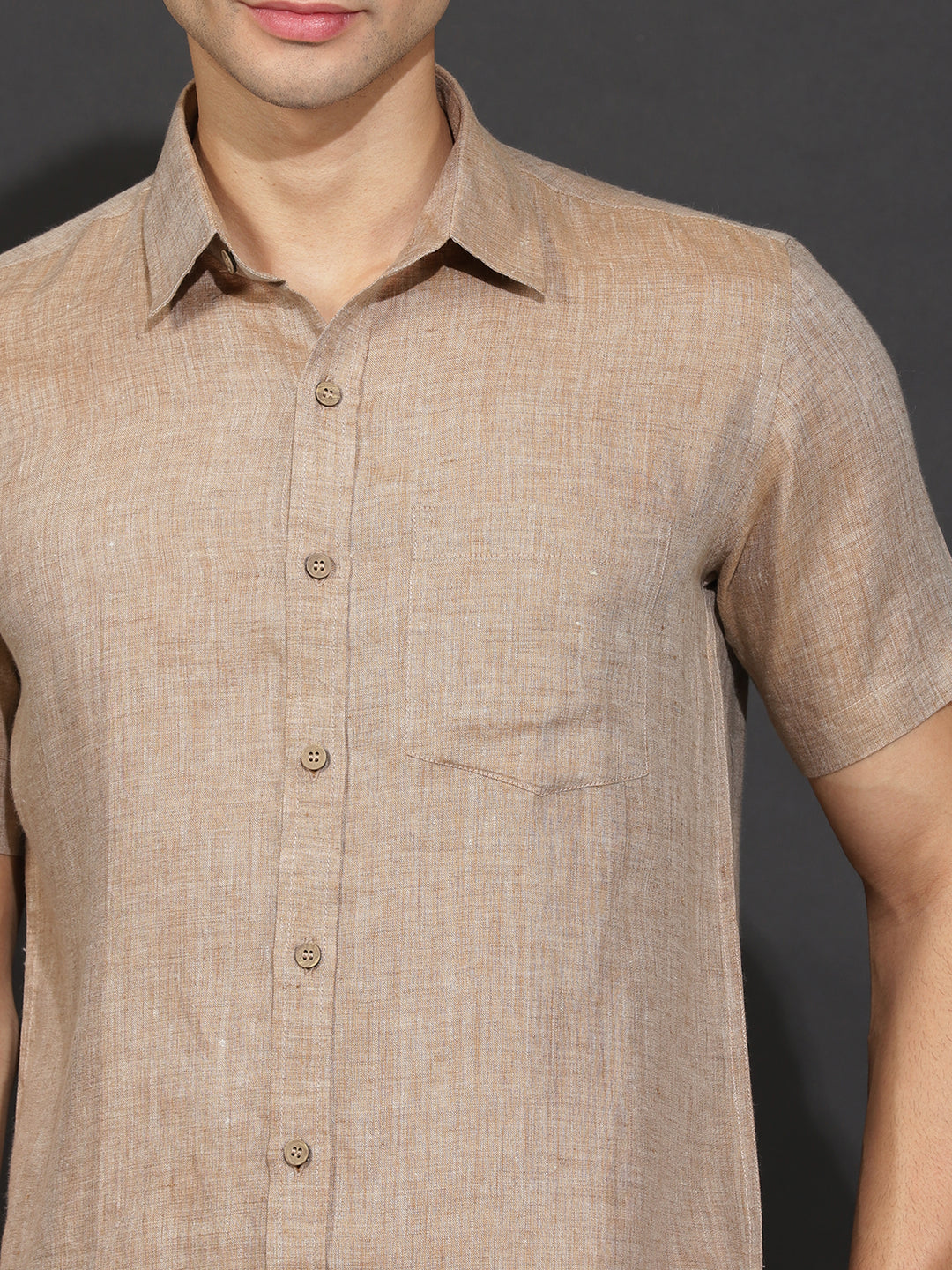 Scolet - Pure Linen Half Sleeve Shirt - Mocha