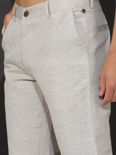 Ian Chino Pants - Linen Trousers - Off White End On End