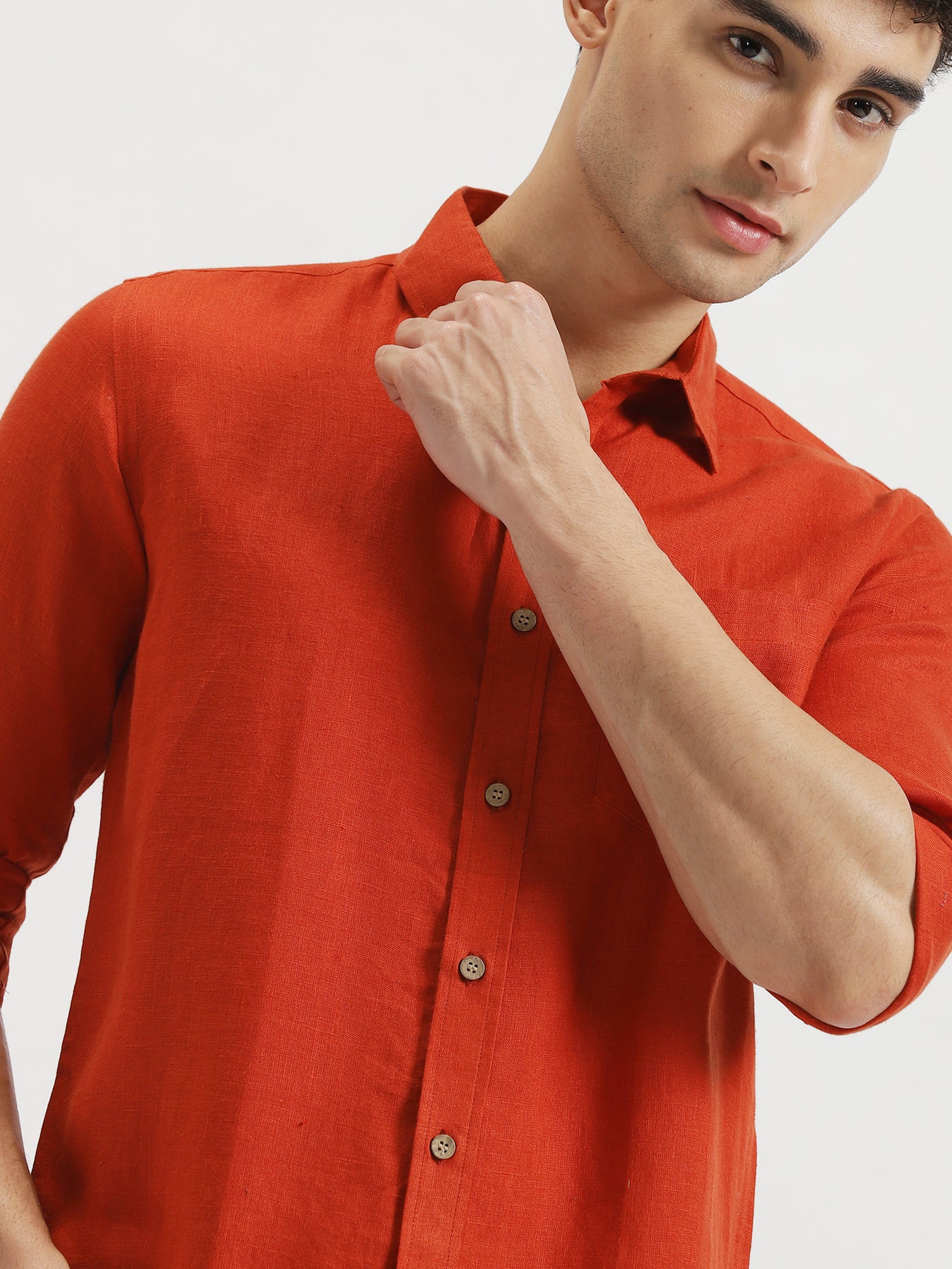 Harvey - Men's Pure Linen Full Sleeve Shirt - Rust