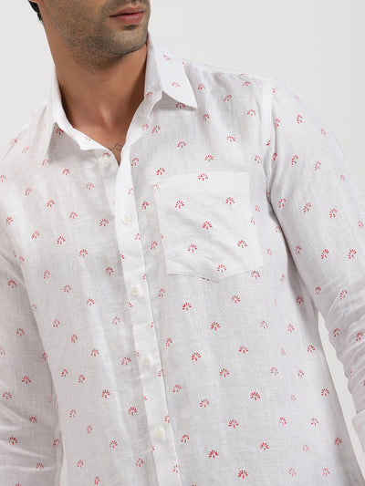 Adam - Pure Linen Block Printed Full Sleeve Shirt - Red & White